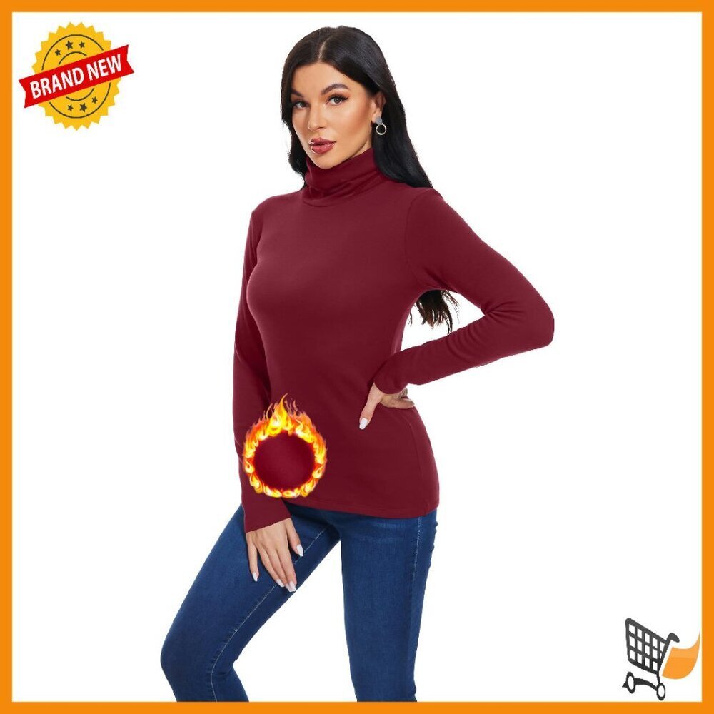 Fleece Lined Turtleneck Thermal Top Women's Long Sleeve Slim Fit